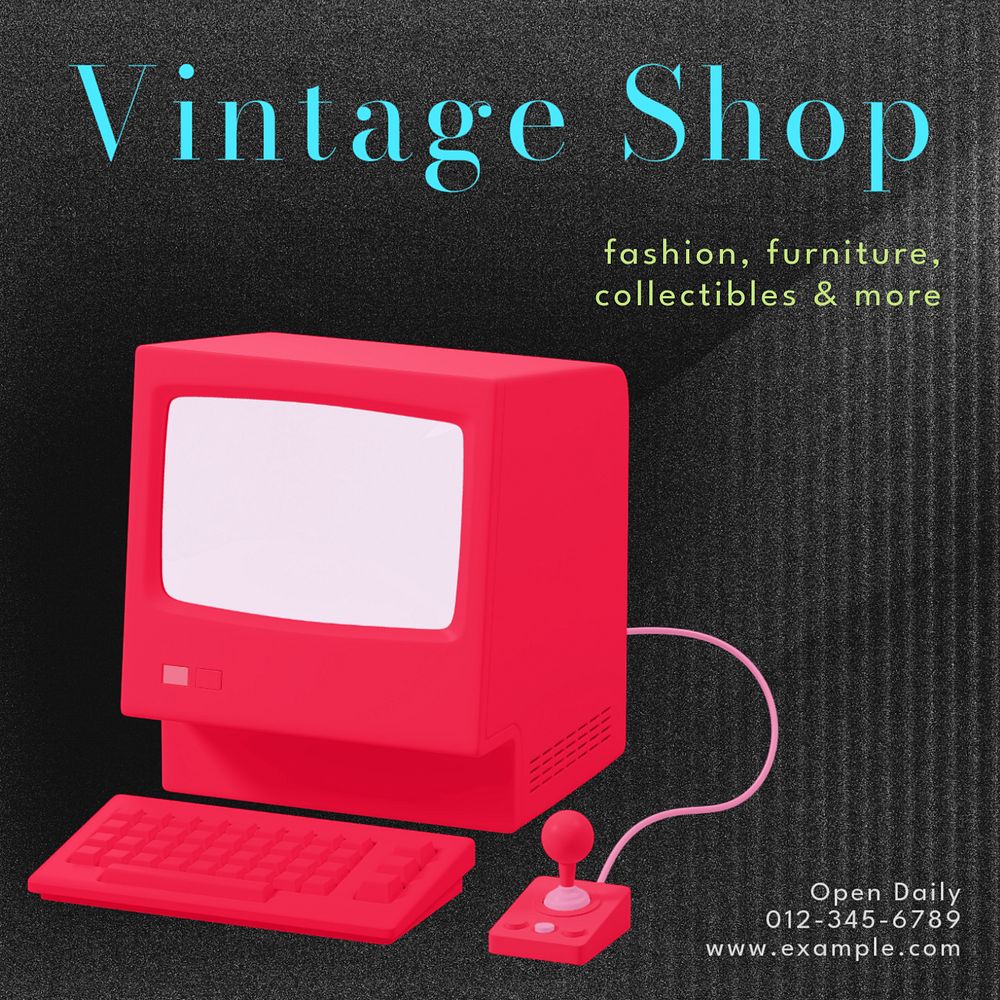 Vintage shop Instagram post template, editable text