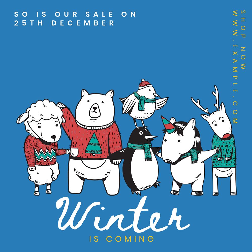 Winter sale Instagram post template, editable text