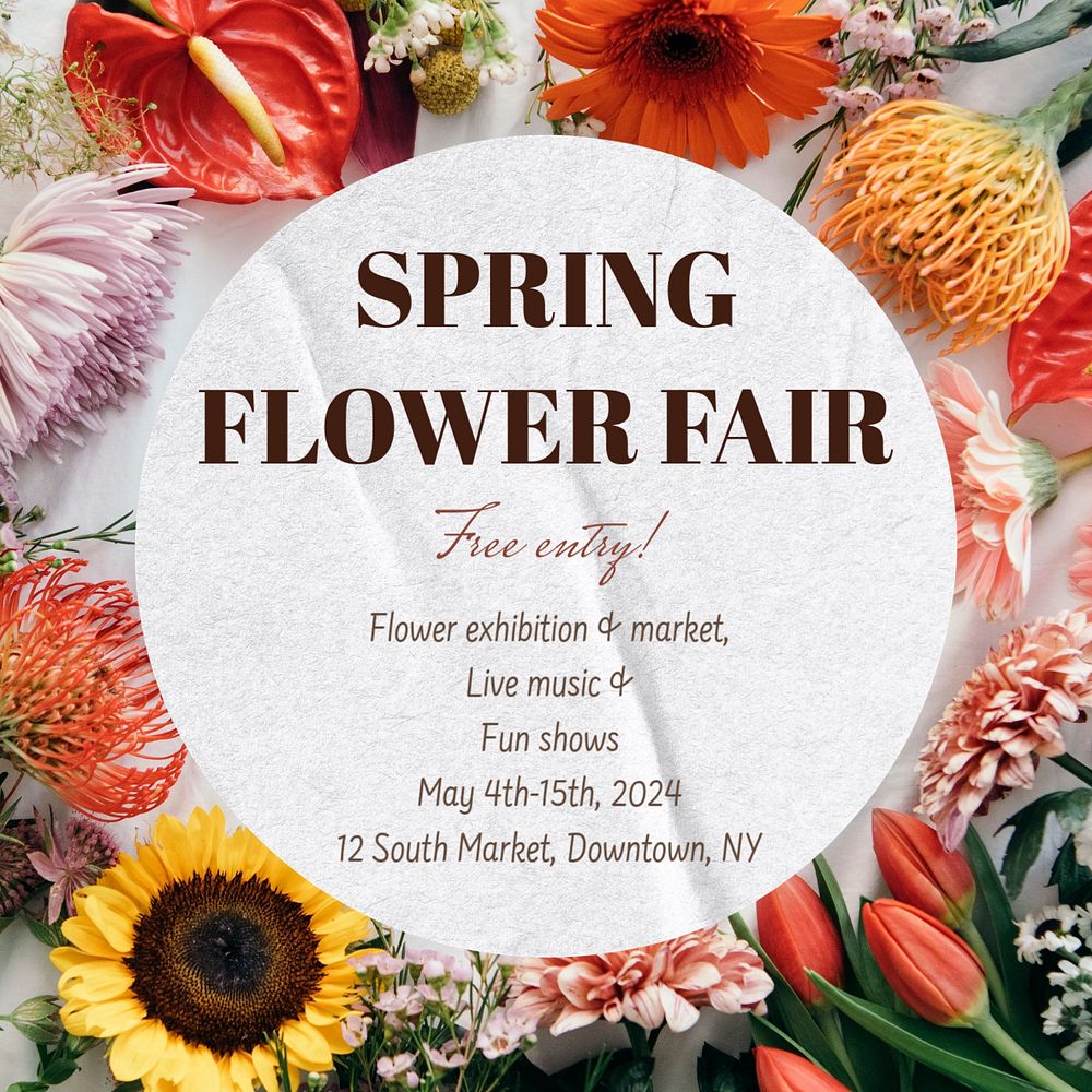 Spring flower fair  Instagram post template, editable text