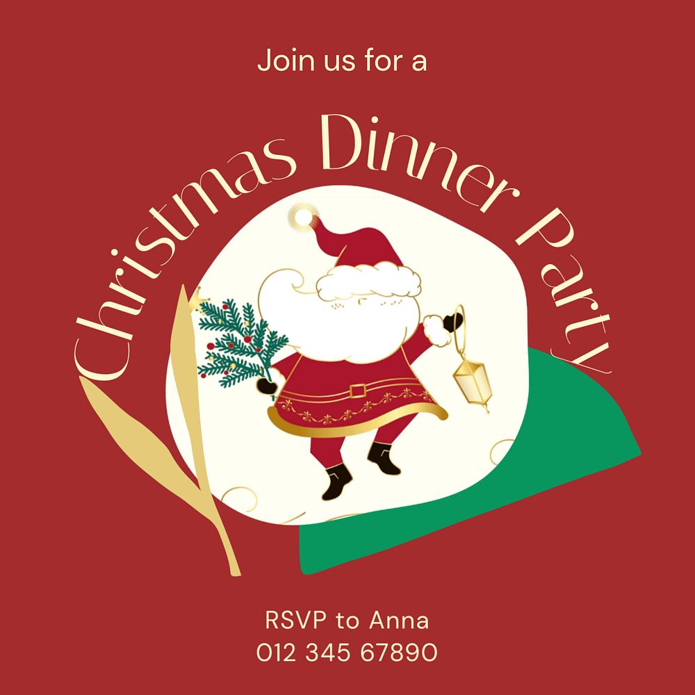 Christmas dinner party  Instagram post template, editable text