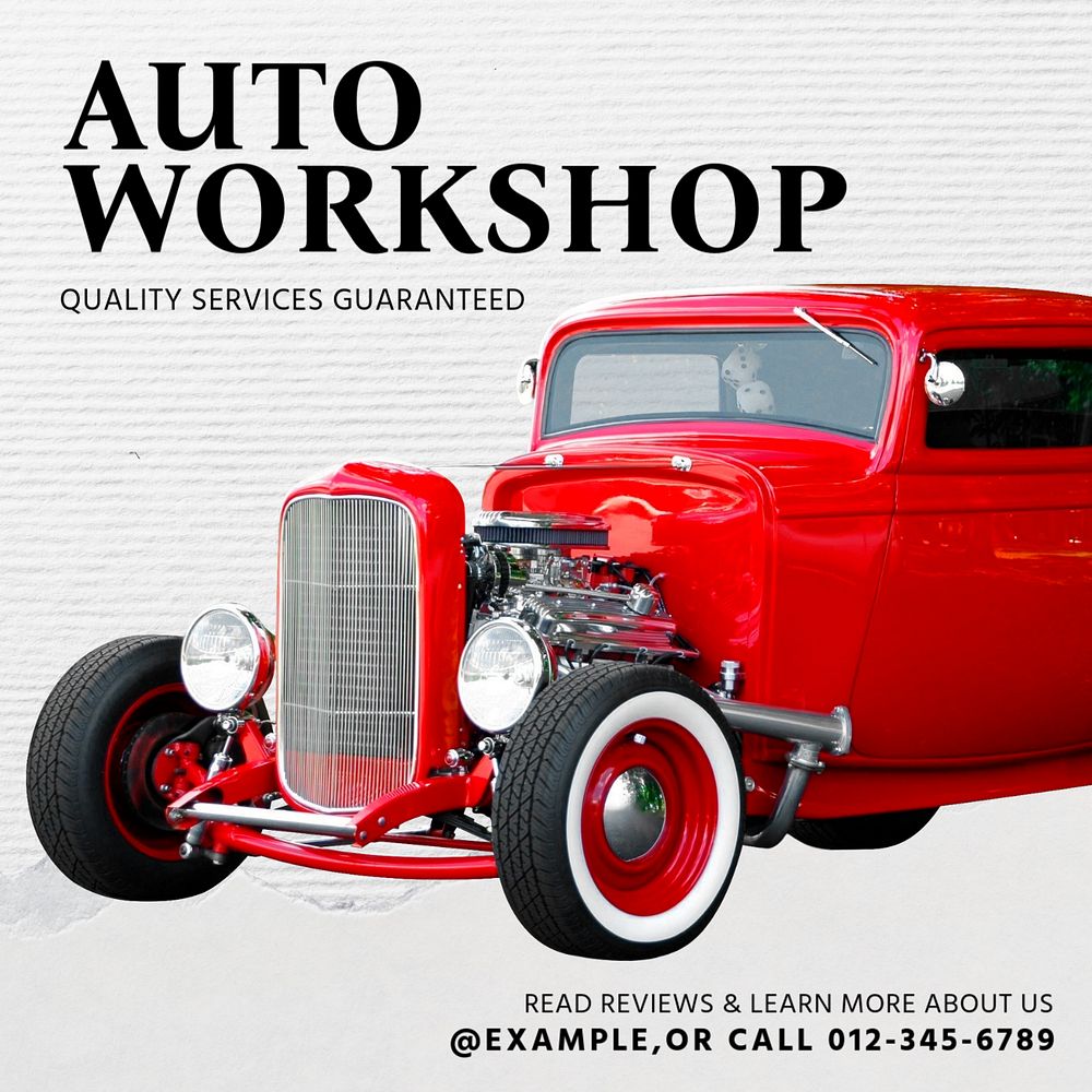 Auto & car workshop Instagram post template, editable text