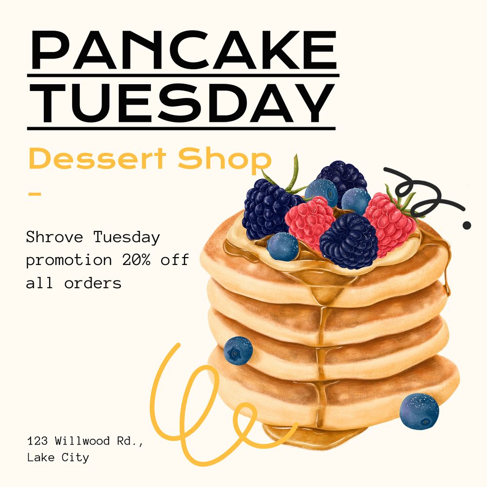 Pancake Tuesday Instagram post template, editable text