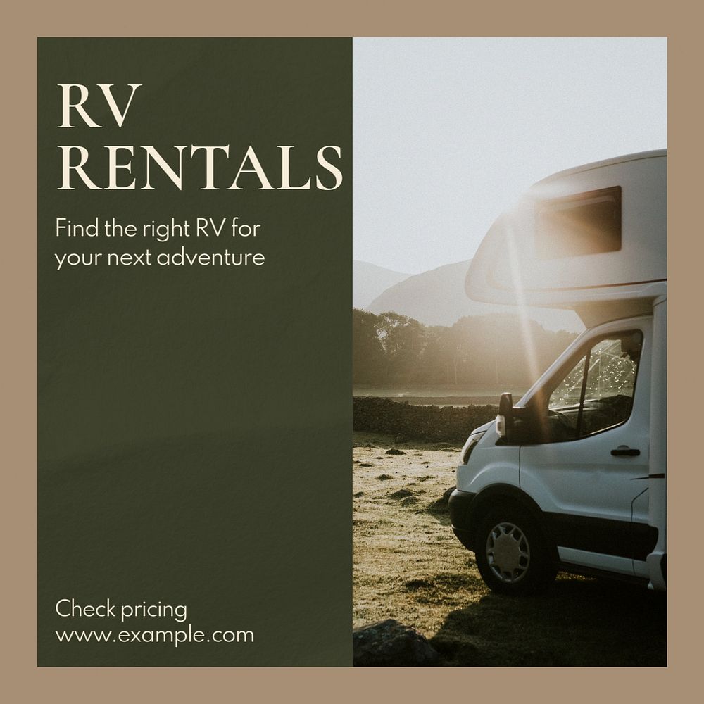 RV rental  Instagram post template, editable text