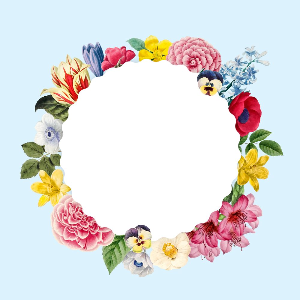 Floral round badge, editable botanical illustration design