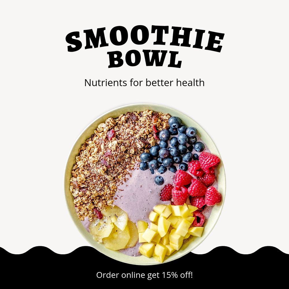 Smoothie bowl  Instagram post template, editable text