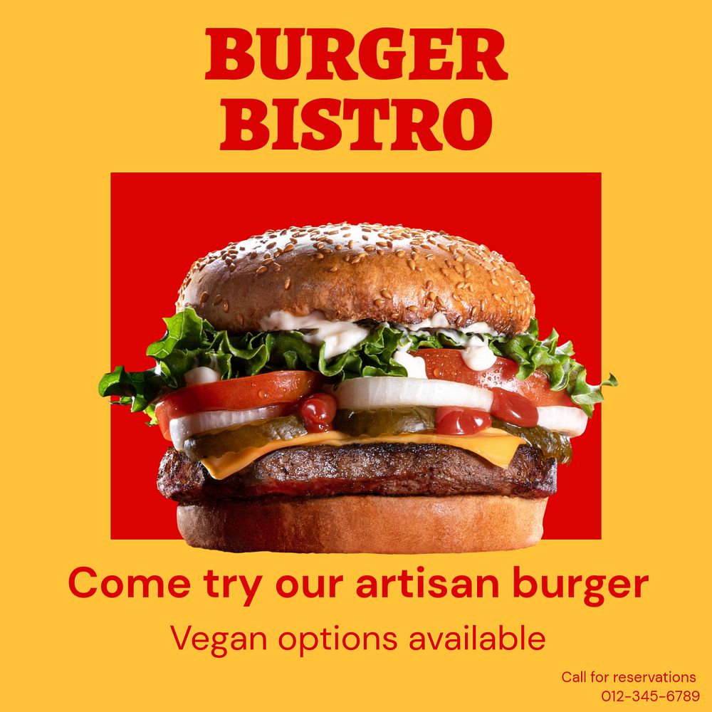 Burger bistro Instagram post template, editable text