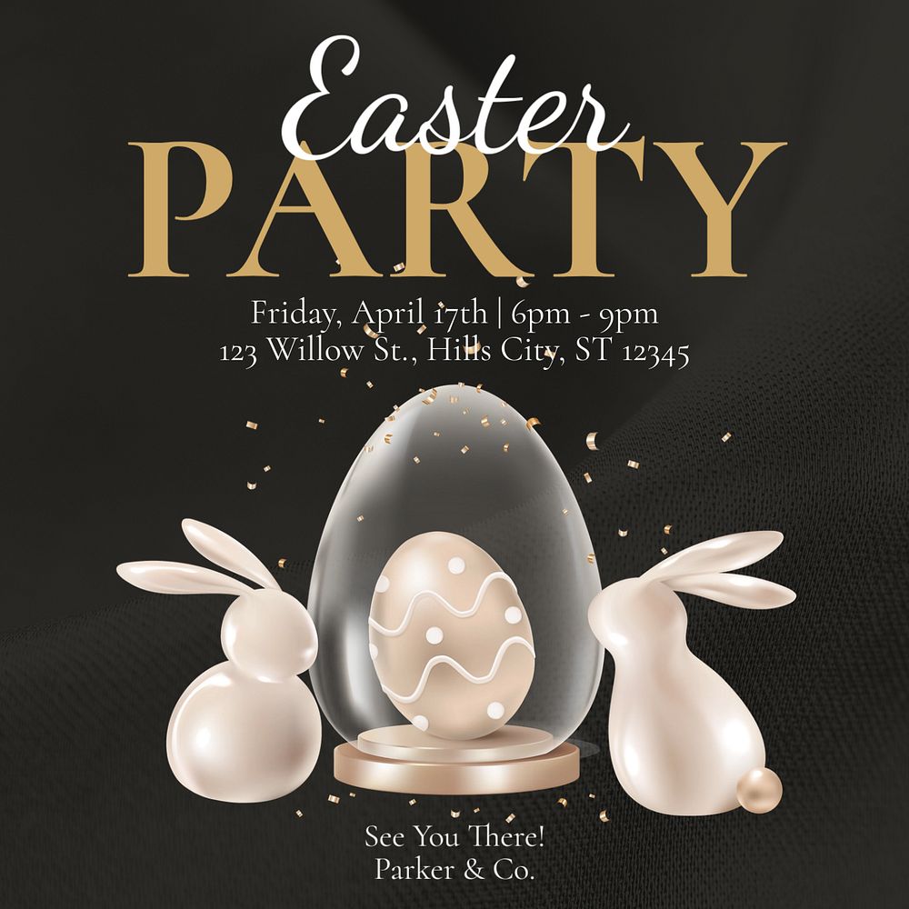 Easter party invitation  Instagram post template, editable text