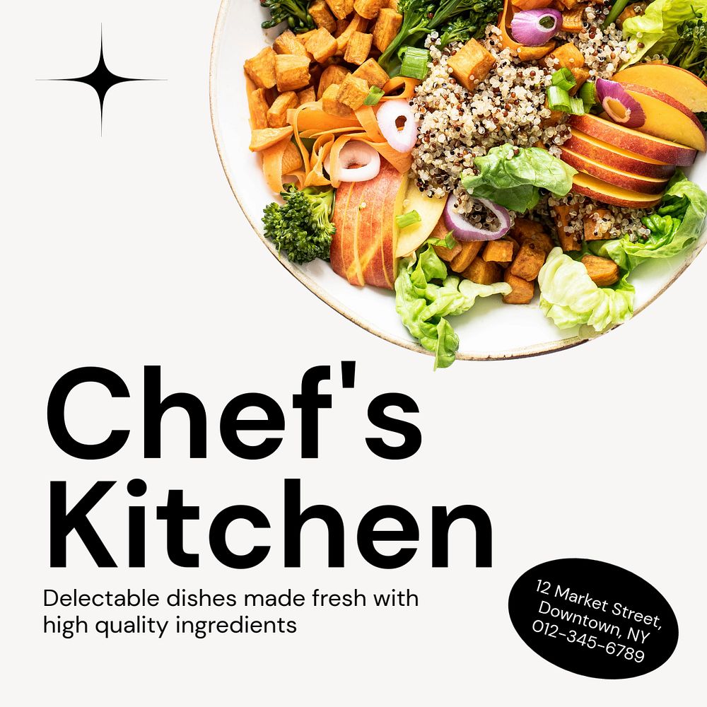 Chef's kitchen  Instagram post template, editable text