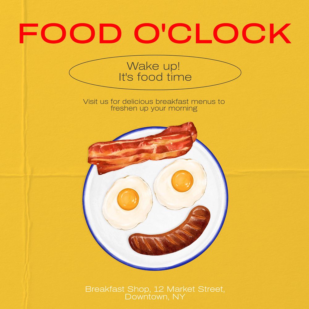 Food & breakfast time  Instagram post template, editable text