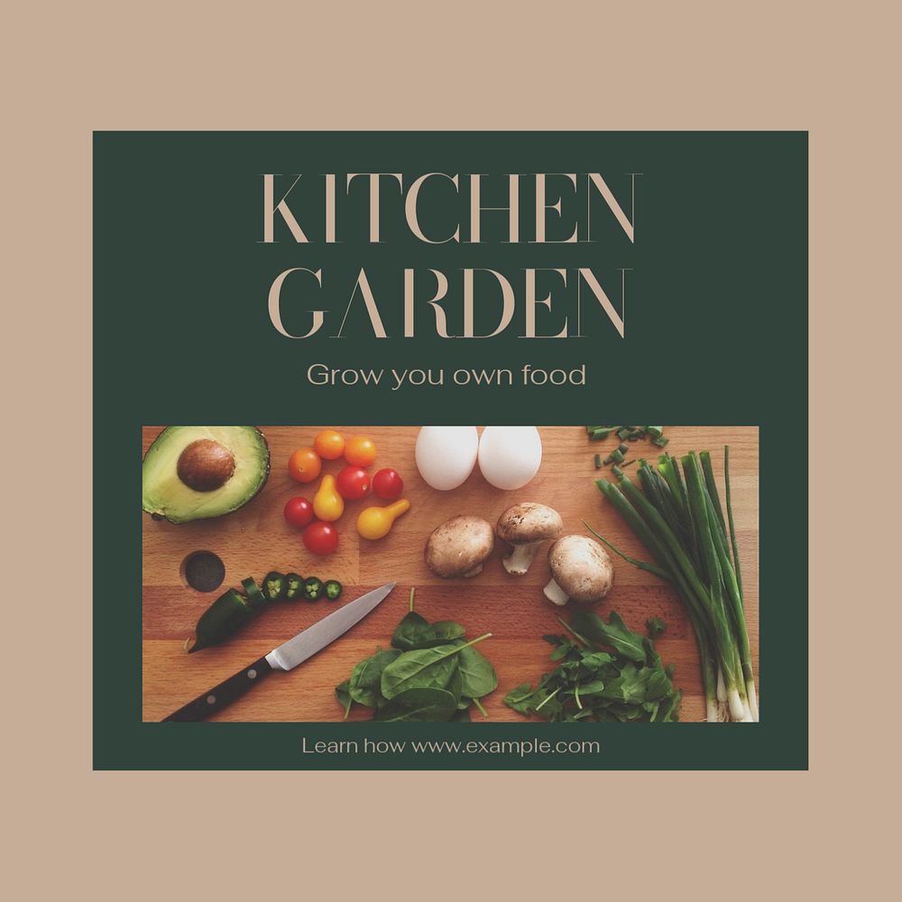 Kitchen garden  Instagram post template, editable text