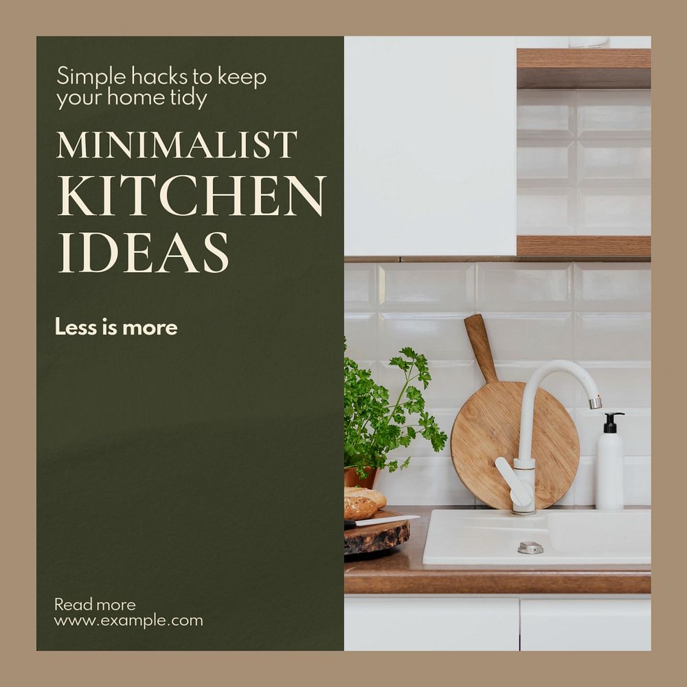 Kitchen interior Instagram post template, editable text