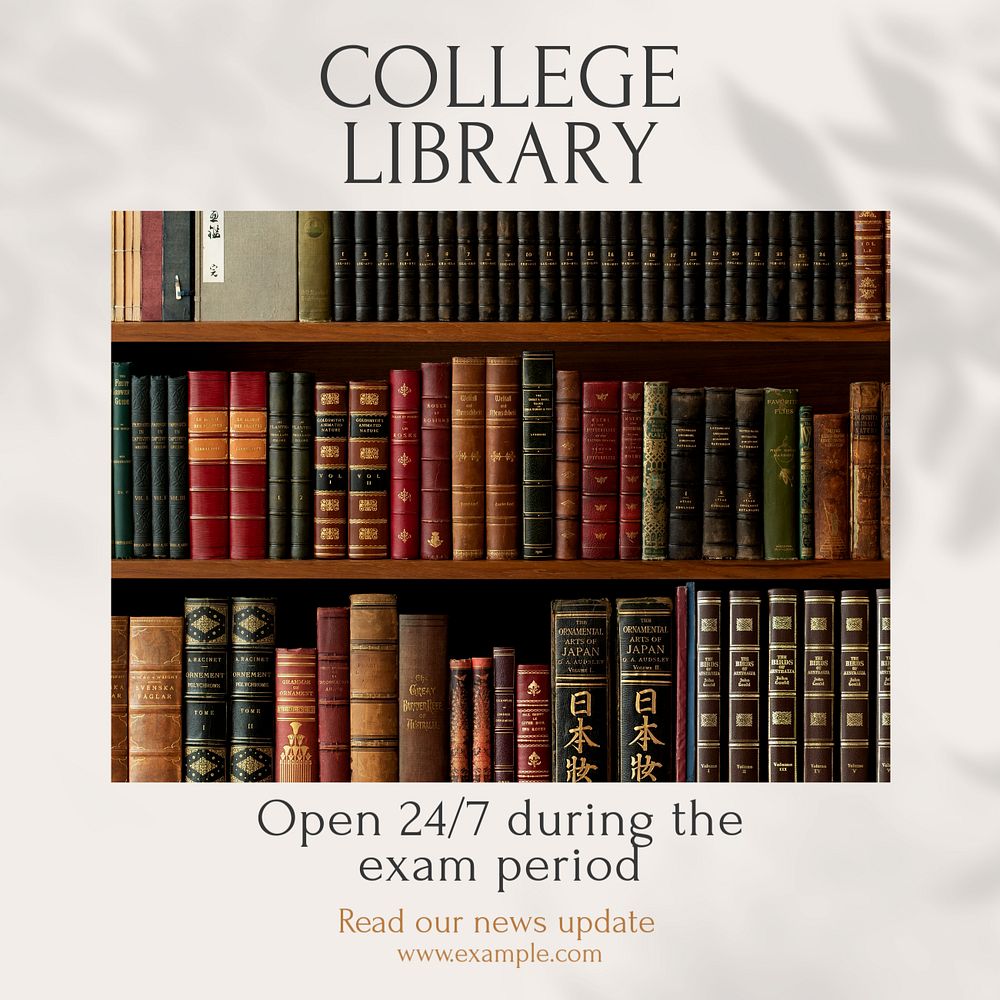 College library Instagram post template, editable text