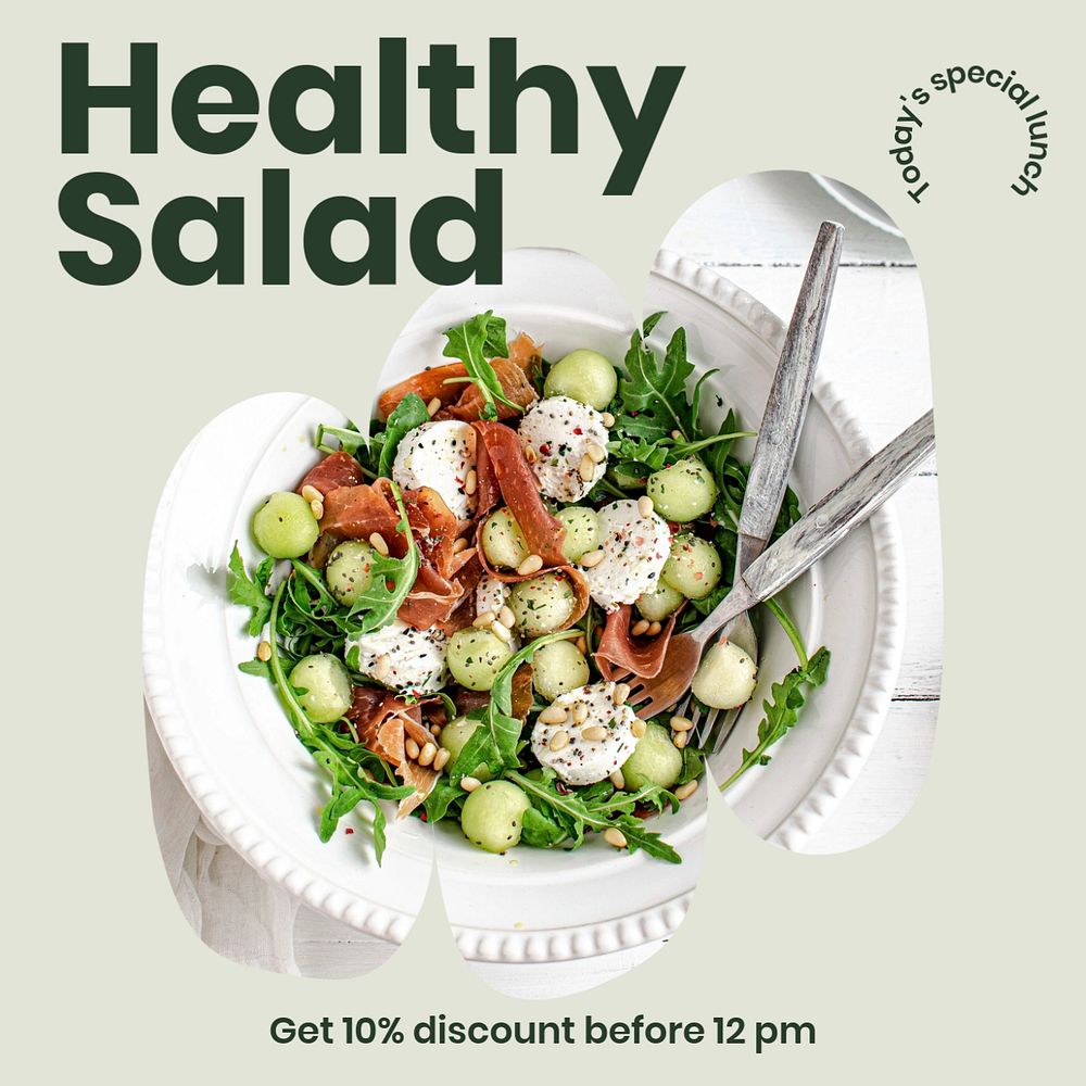 Healthy salad  Instagram post template, editable text