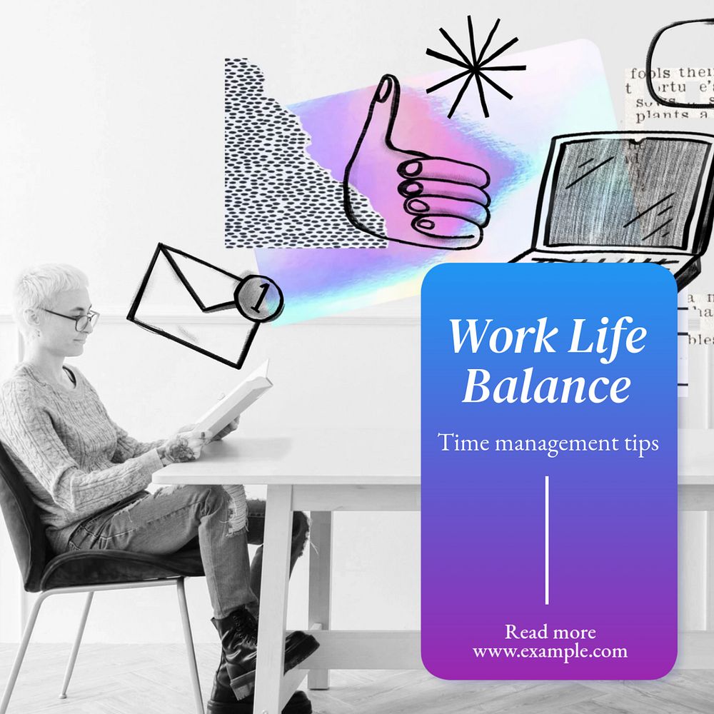 Work-life balance  Instagram post template, editable text