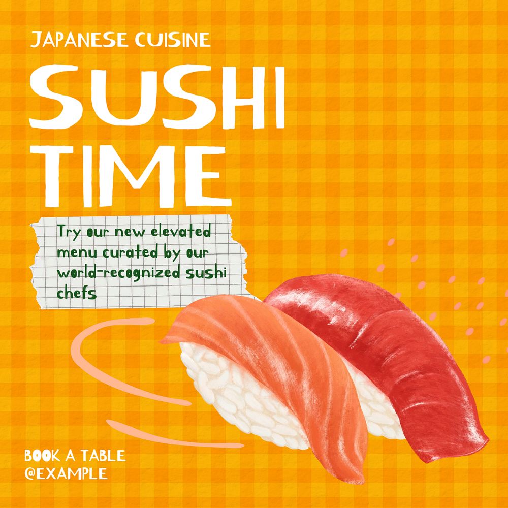 Sushi time Instagram post template, editable text