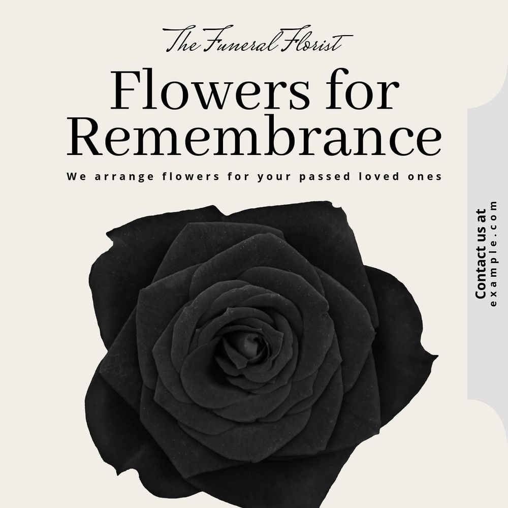 Funeral flowers Instagram post template, editable text