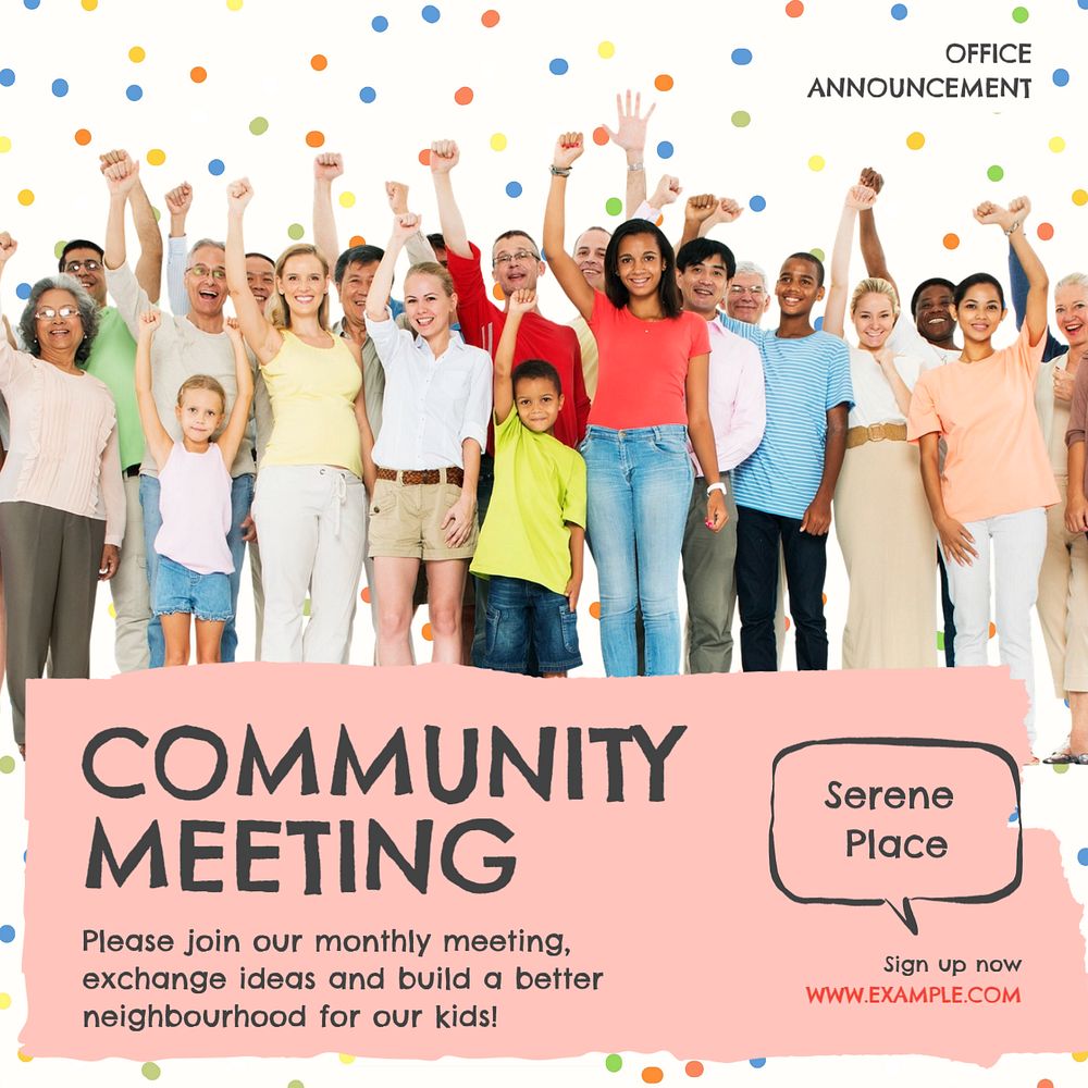 Community meeting Instagram post template, editable text