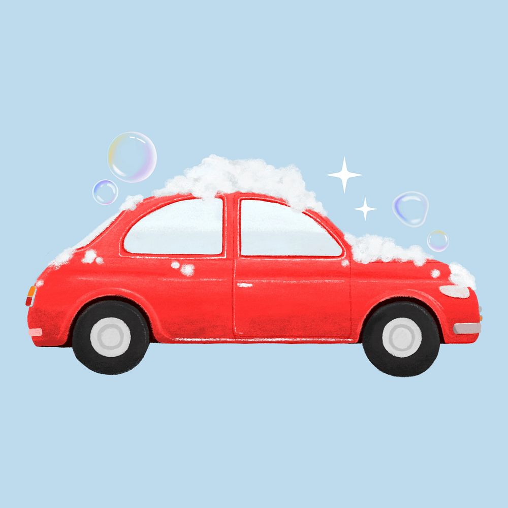 Red car wash blue background, editable design