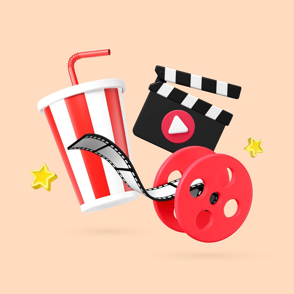 3D film entertainment collage, element editable illustration