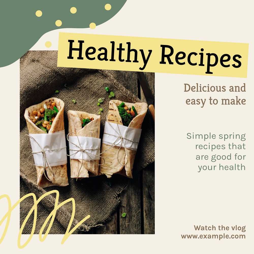 Healthy recipes  Instagram post template, editable text