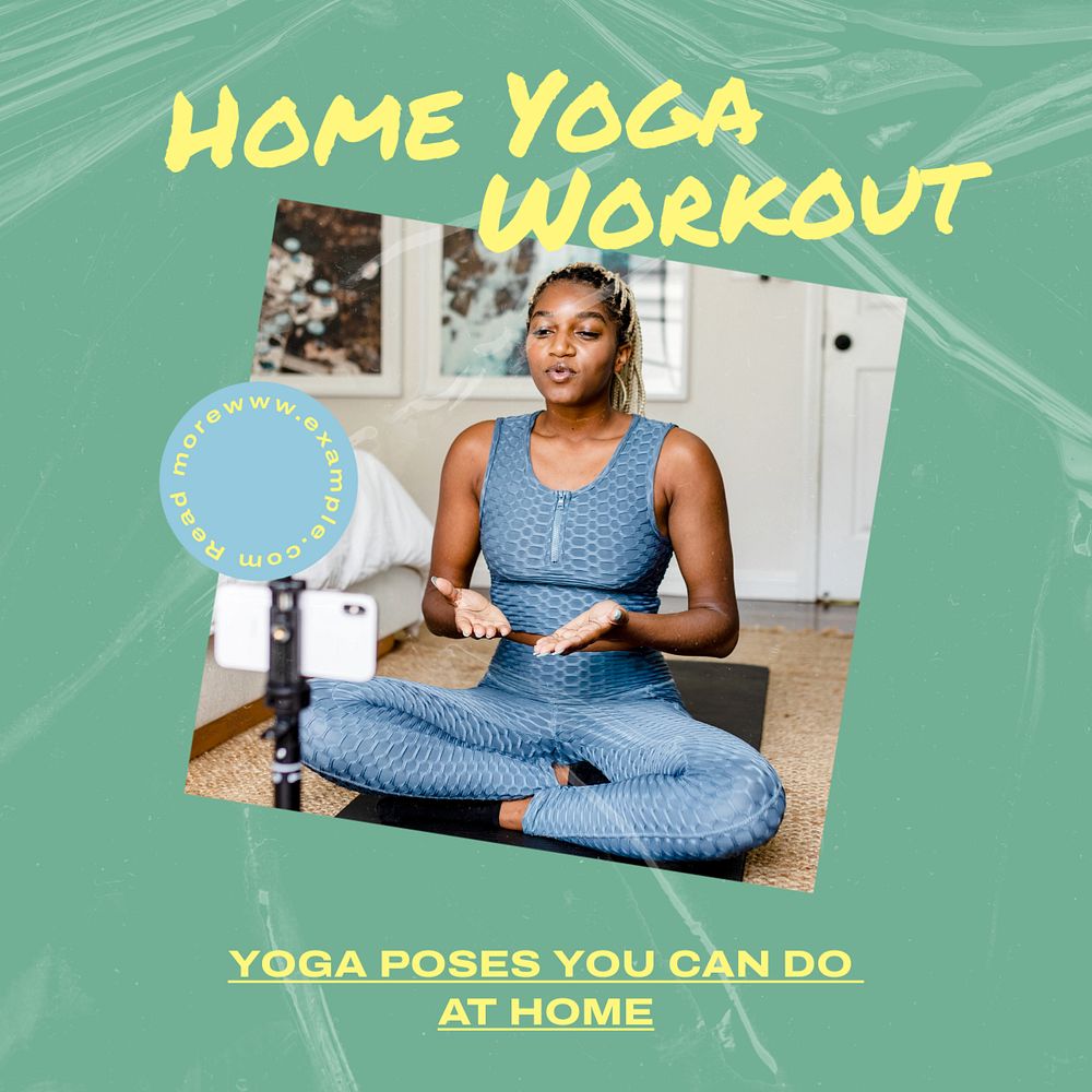 Home yoga workout post template, editable social media design