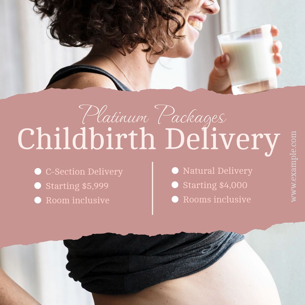 Childbirth delivery   Instagram post template, editable text