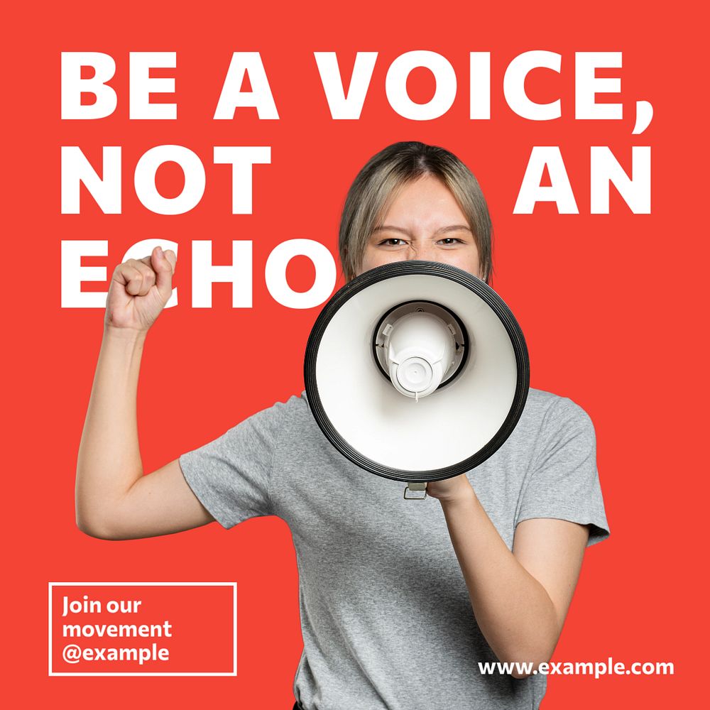 Be a voice not an echo Instagram post template, editable text