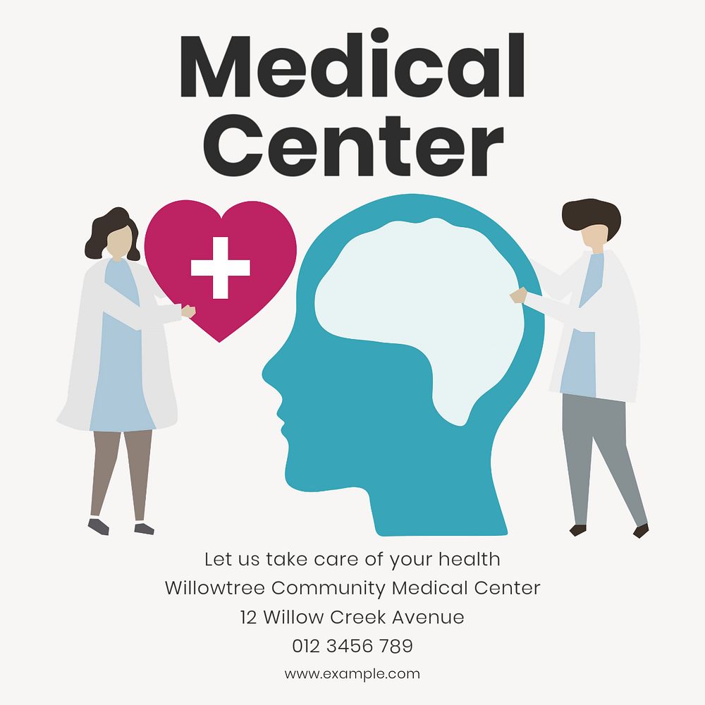 Medical center Instagram post template, editable text