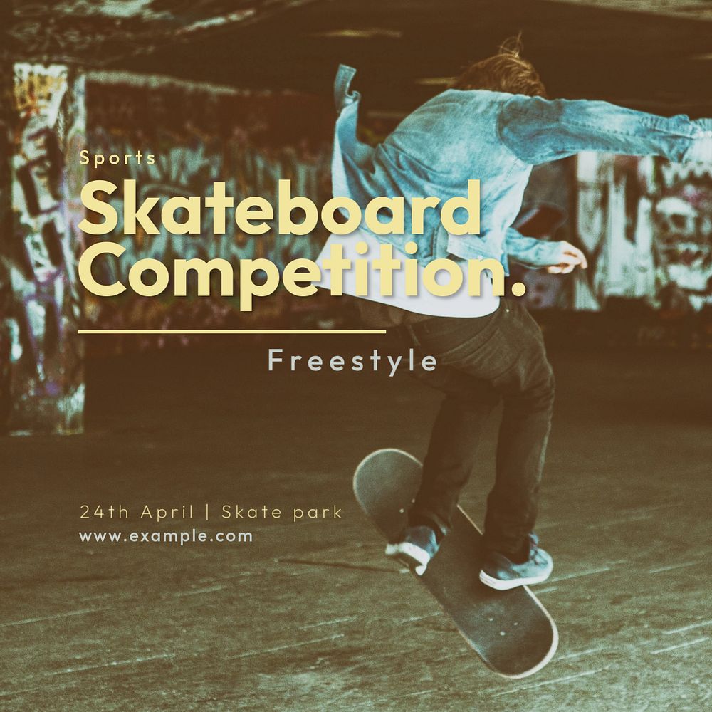 Skateboard competition Instagram post template, editable text