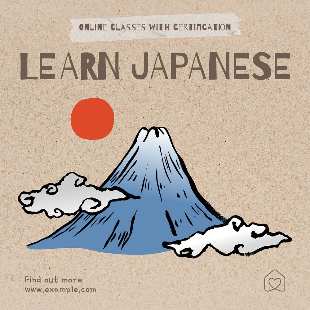 Learn Japanese online Instagram post template, editable text