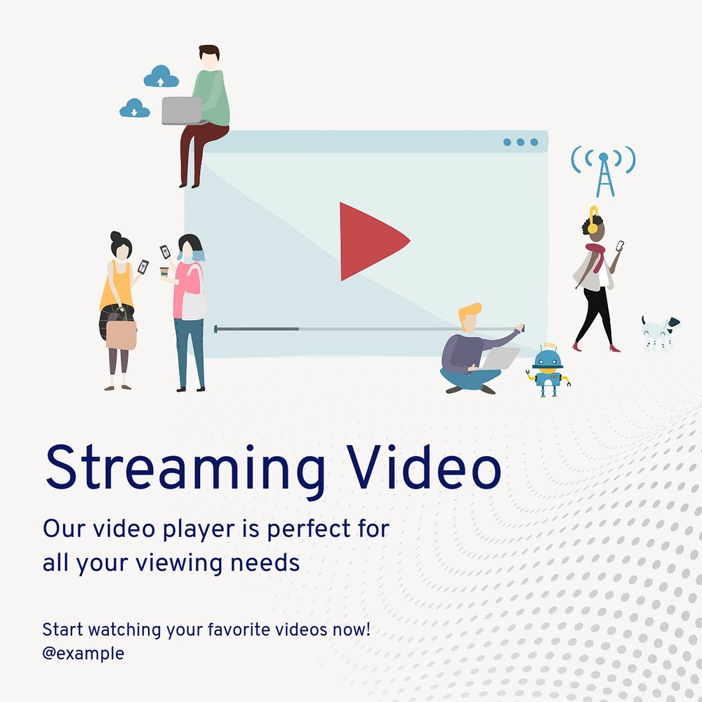 Video player streaming Instagram post template, editable text