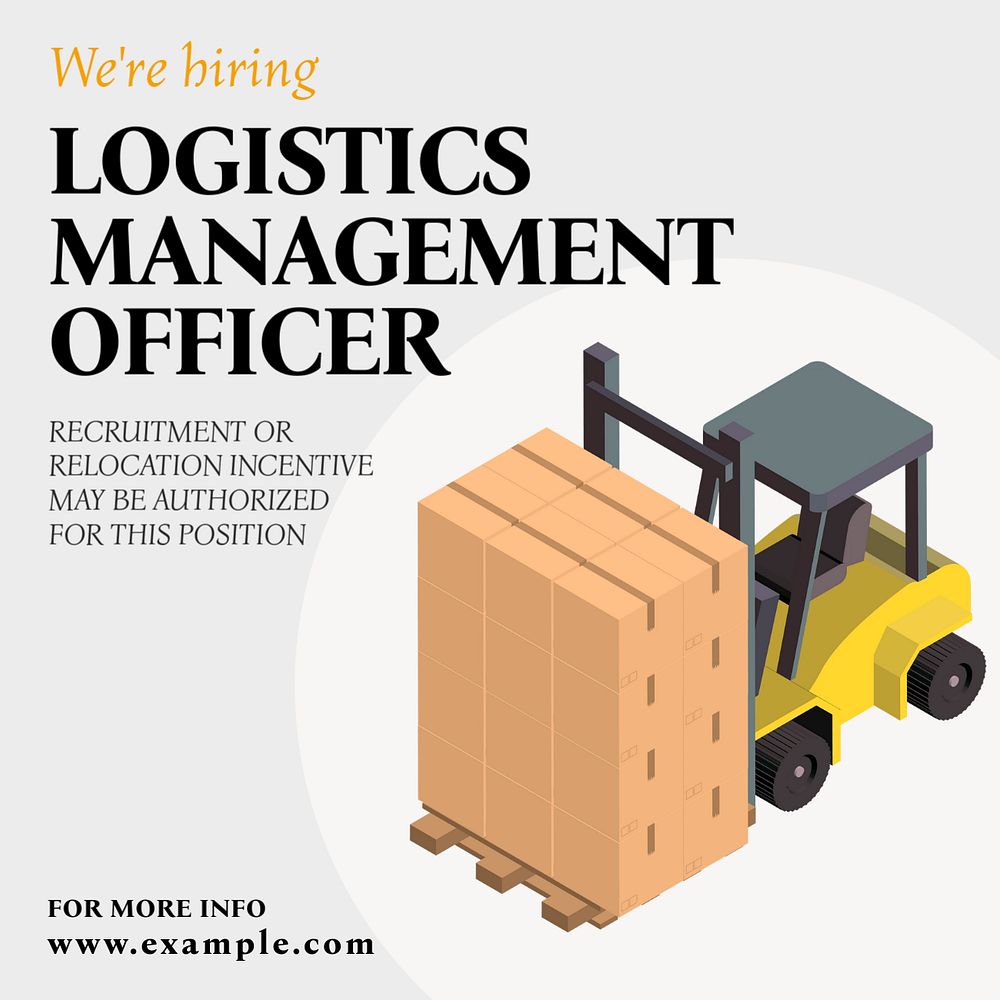 Hiring logistic officer Instagram post template, editable text