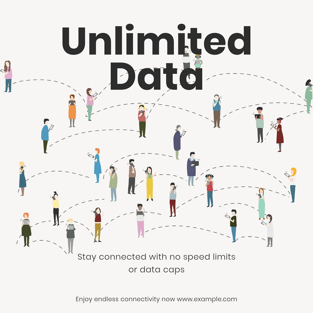 Unlimited internet data Instagram post template, editable text