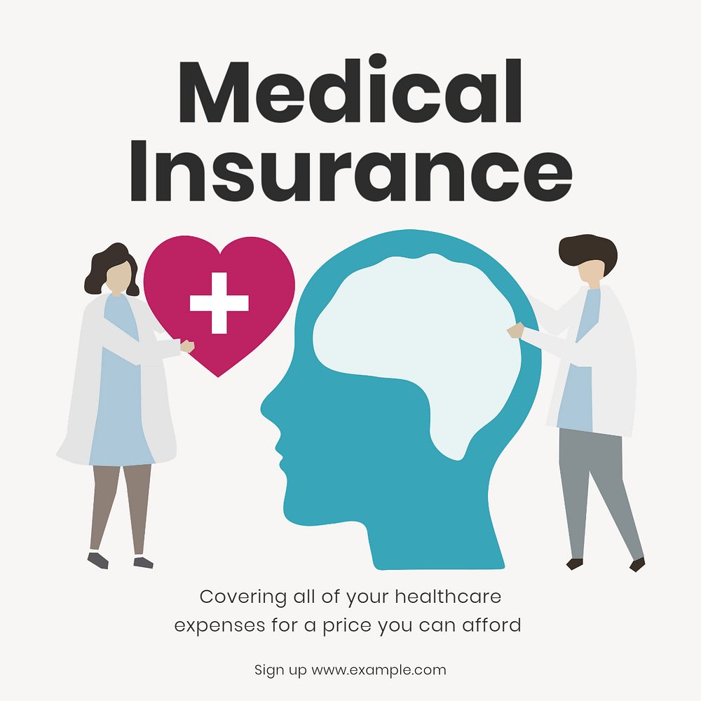 Medical insurance Instagram post template, editable text