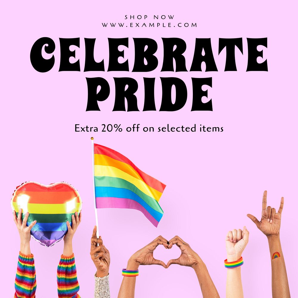 Celebrate pride Instagram post template, editable text