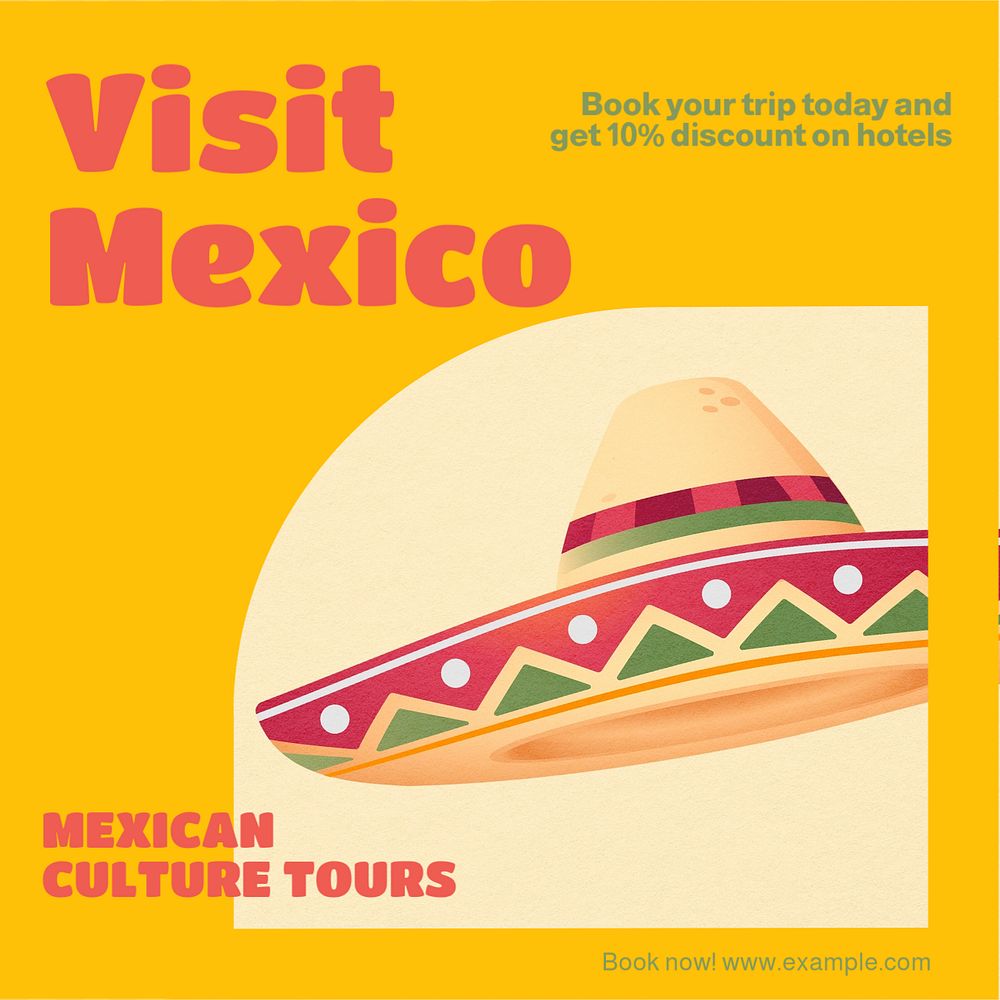 Visit Mexico Instagram post template, editable text