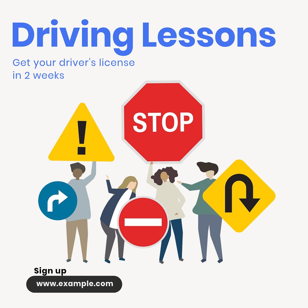 Driving lessons Instagram post template, editable text