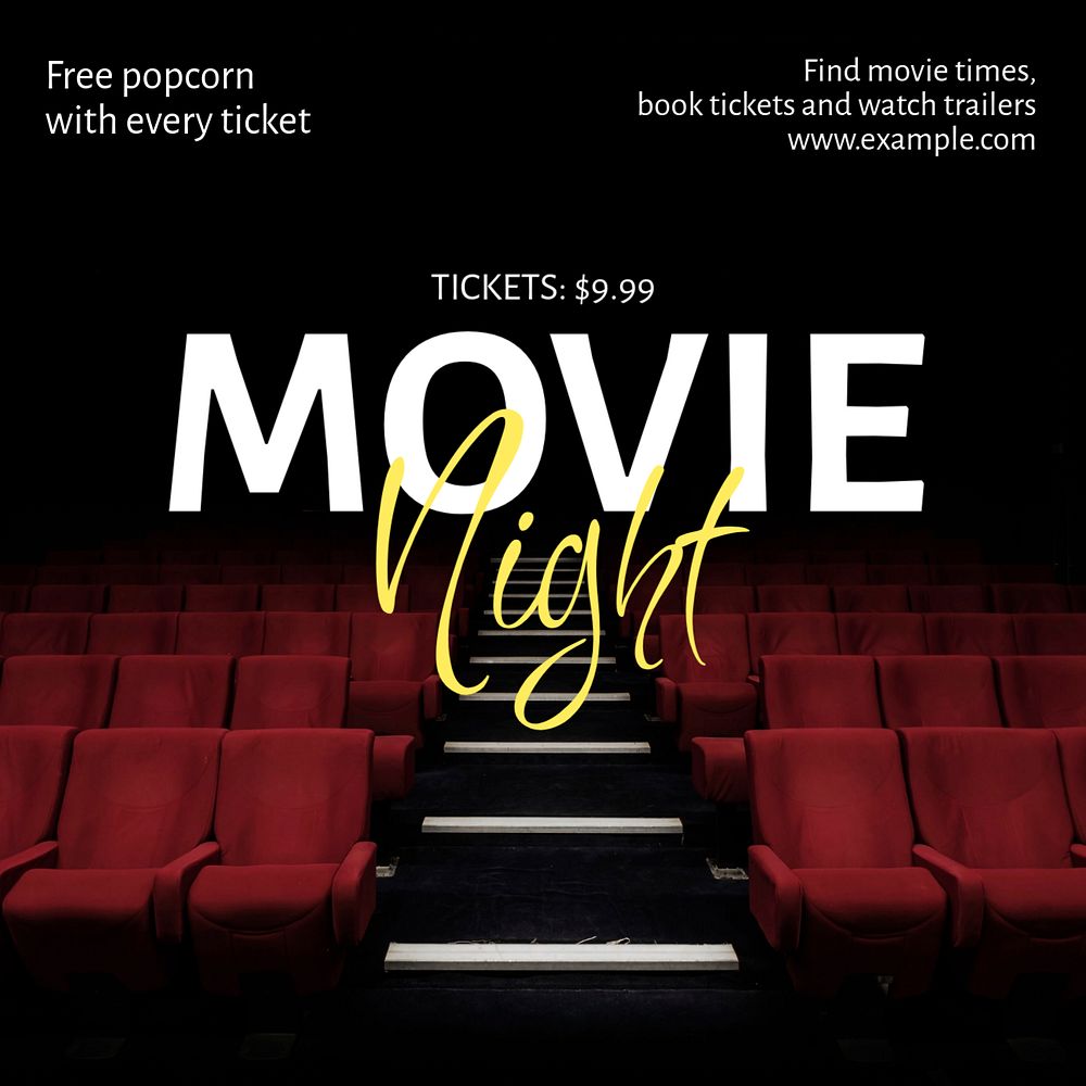 Movie night Instagram post template, editable text