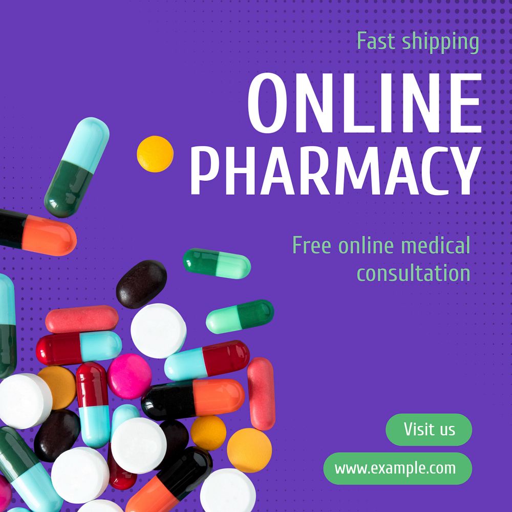 Online pharmacy  Instagram post template, editable text