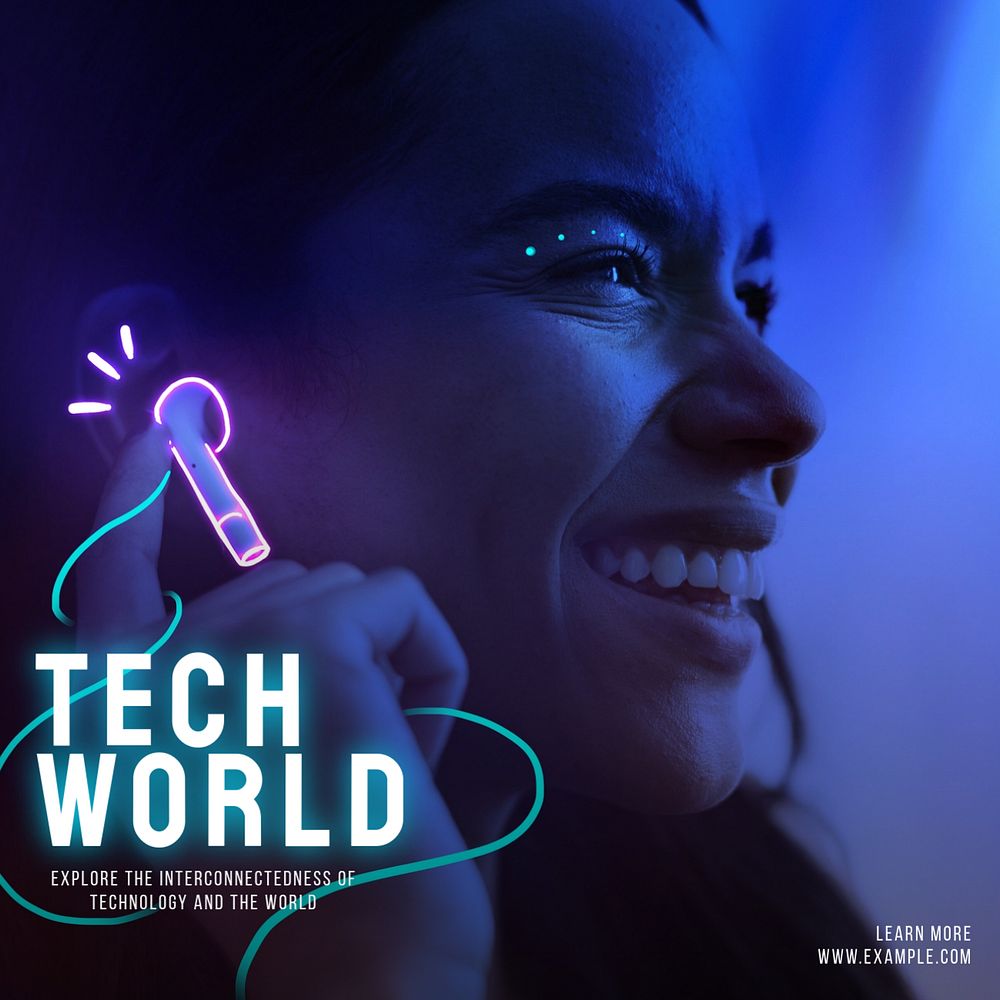 Tech world Instagram post template, editable text