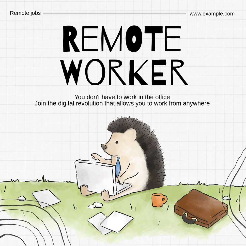 Remote work Instagram post template, editable text