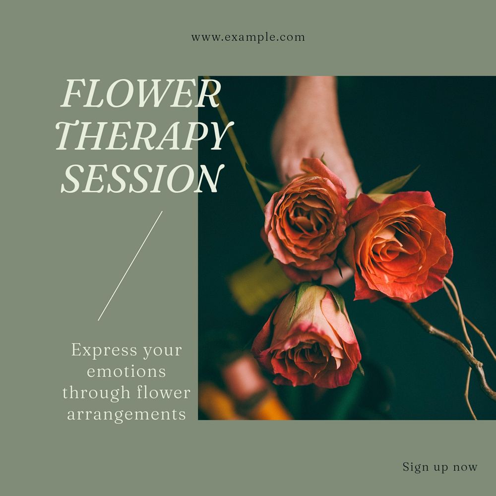 Flower therapy session Instagram post template, editable text