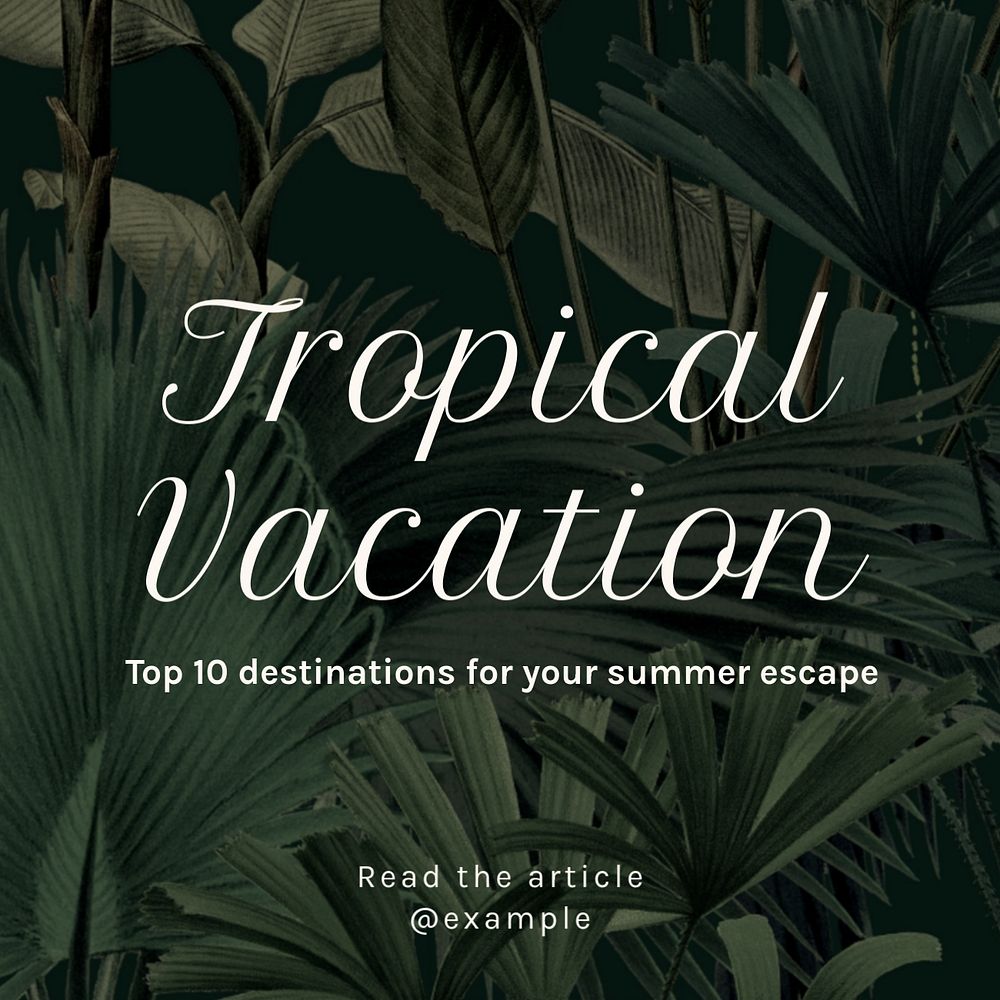 Tropical vacation Instagram post template, editable text