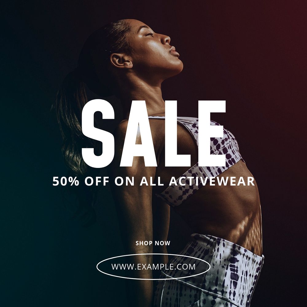 Activewear sale Instagram post template, editable text