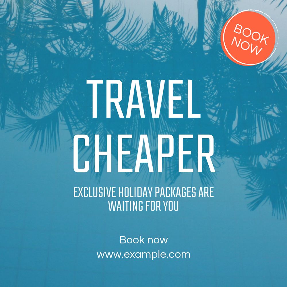 Travel Cheaper Instagram post template, editable text