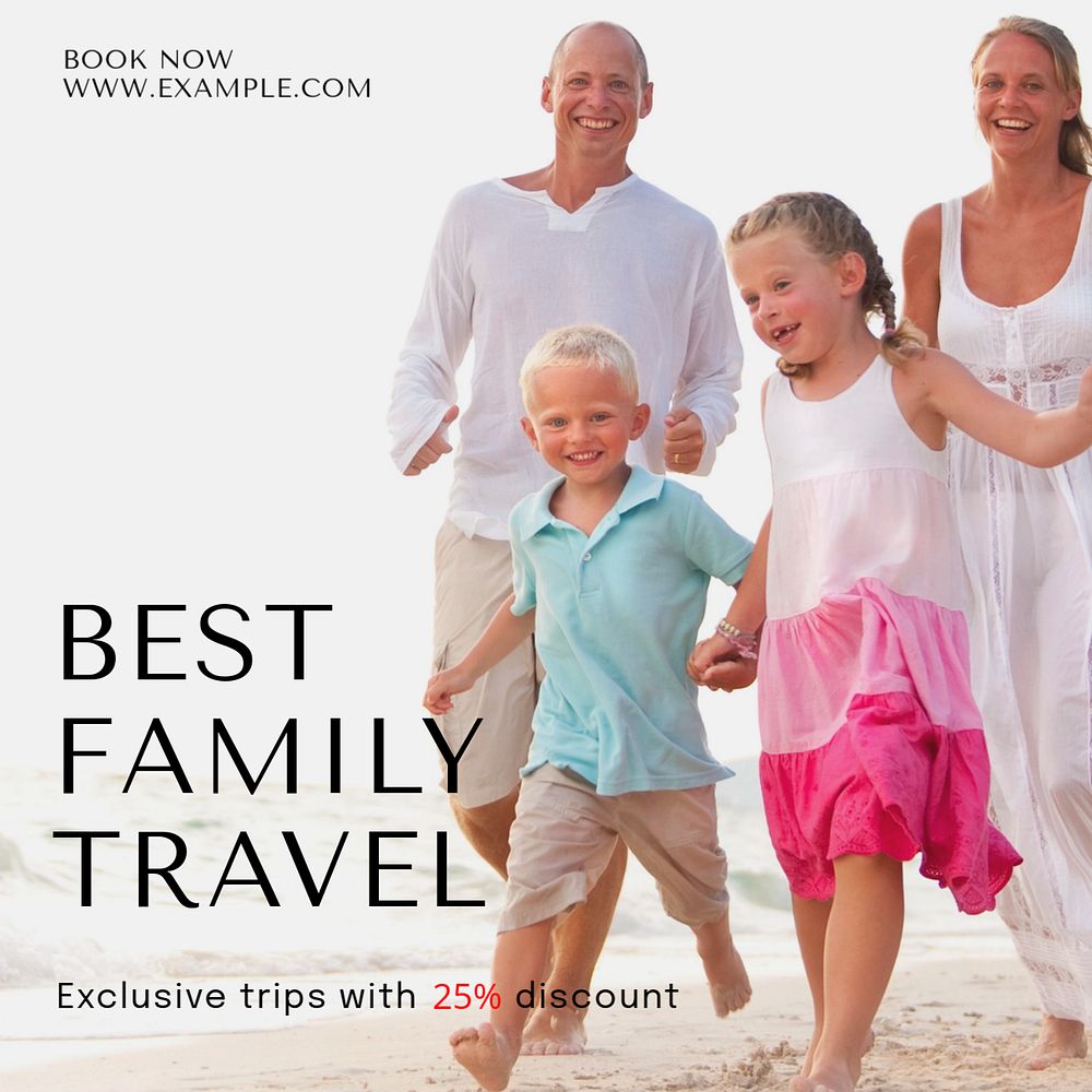 Family travel Instagram post template, editable text