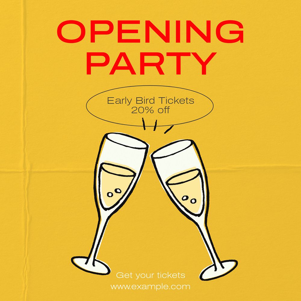 Opening party Instagram post template, editable text