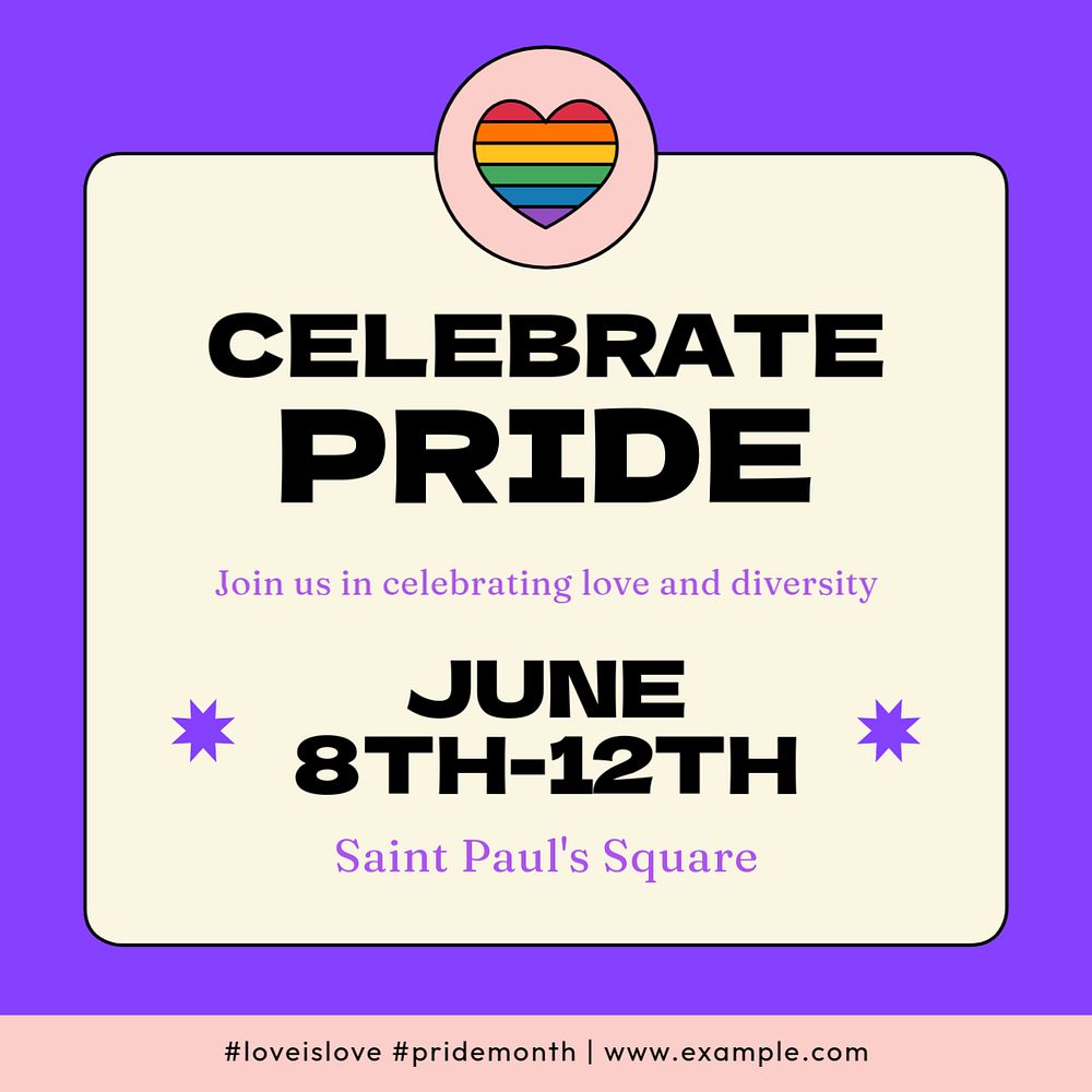 Celebrate pride Instagram post template, editable text