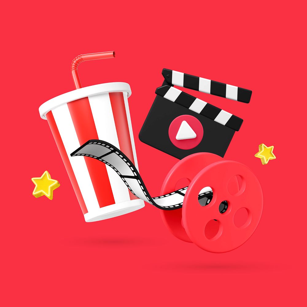 3D film entertainment collage, element editable illustration