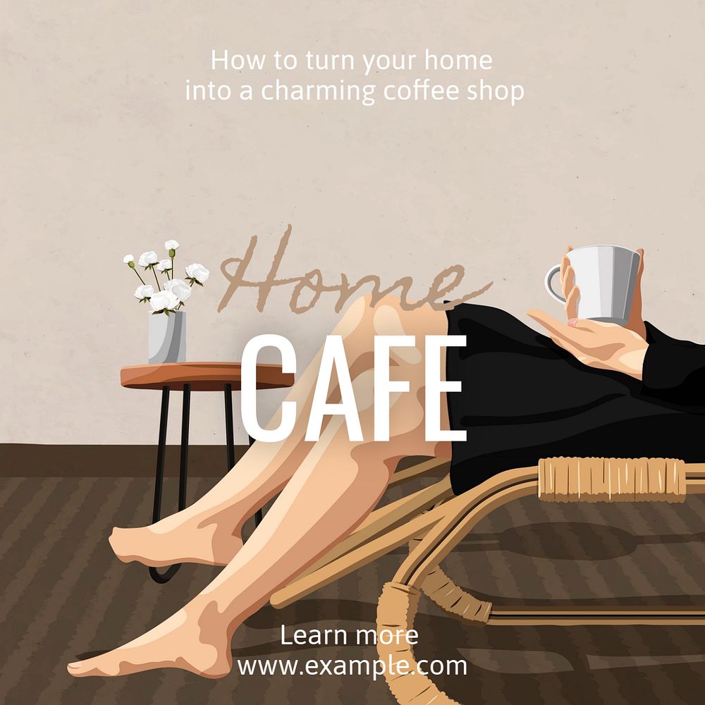 Home cafe Instagram post template, editable text